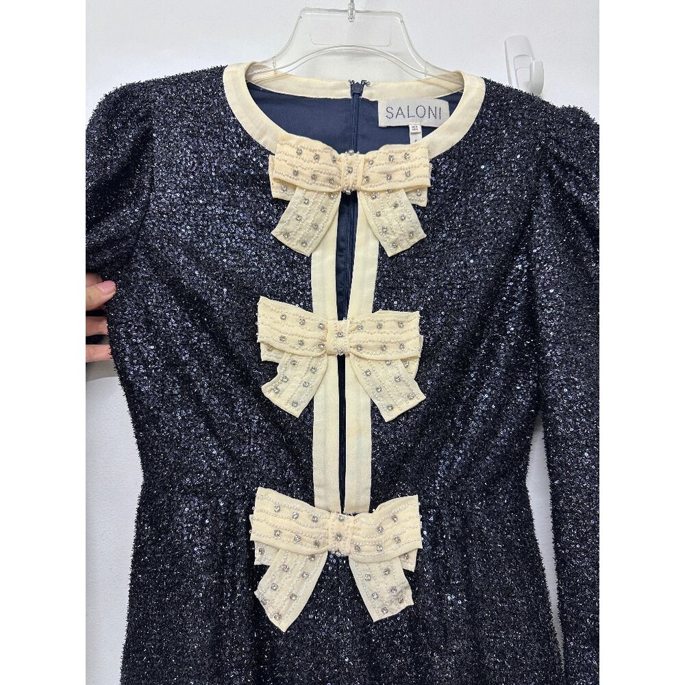 SALONI Glittering Black Jumpsuit with Cream Accents - Picture 7 of 16
